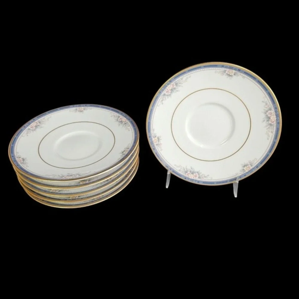 Noritake Ontario Saucers Set of 6 Blue Band Pink‎ Flowers 3763 Replacement